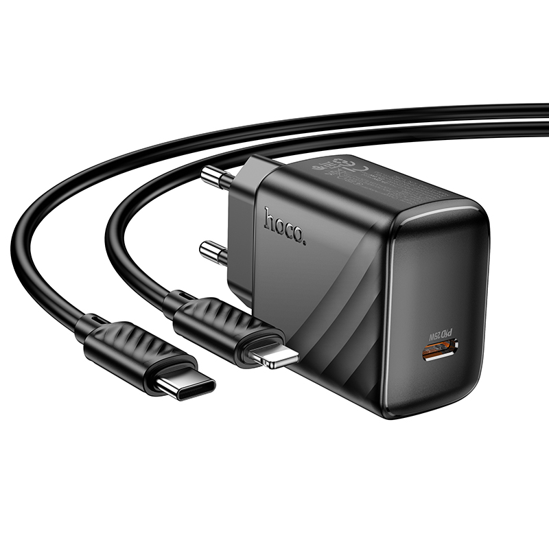 Сетевое зарядное устройство HOCO CS24A Puerto 1xUSB-C с Кабелем Type-C - Lightning, 25W, черный фото