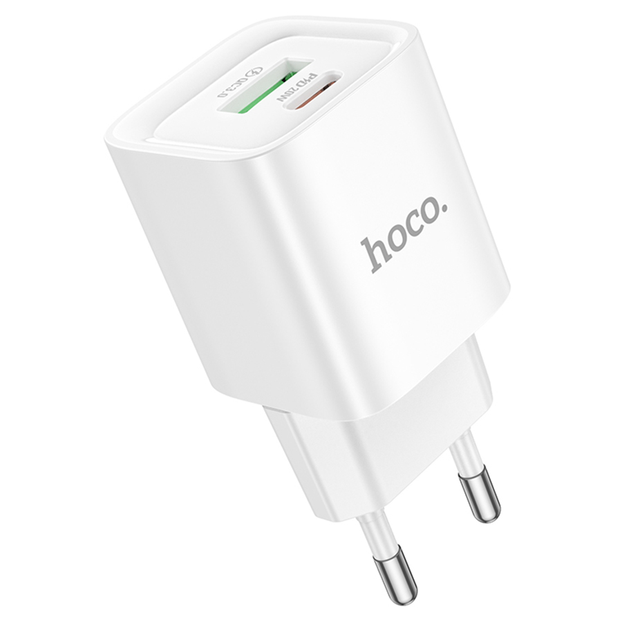 Сетевое зарядное устройство HOCO C147A Charm 1xUSB + 1xUSB-C, 3A, 20W, белый фото