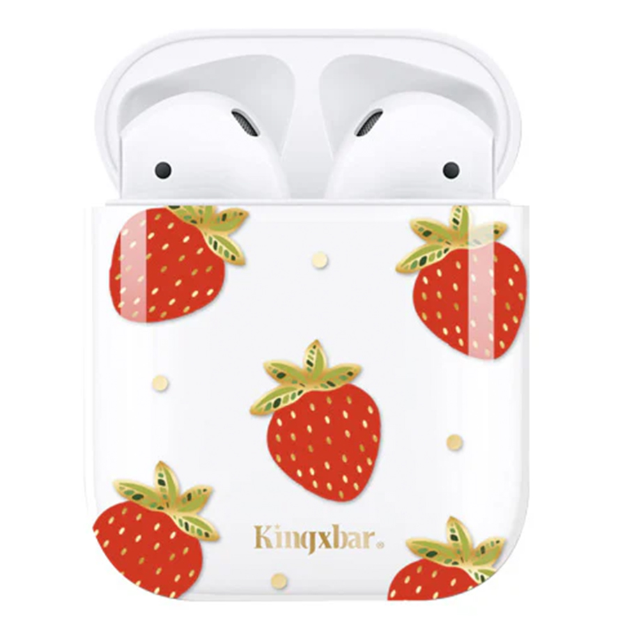 Чехол пластиковый Kingxbar со шнурком для Airpods 2, прозрачный, клубника (2) фото