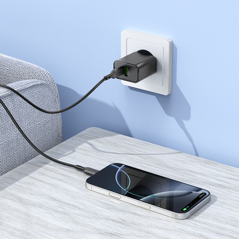 Сетевое зарядное устройство BOROFONE BA88A Navy 1xUSB + 1xUSB-C, 3A, 20W, черный фото
