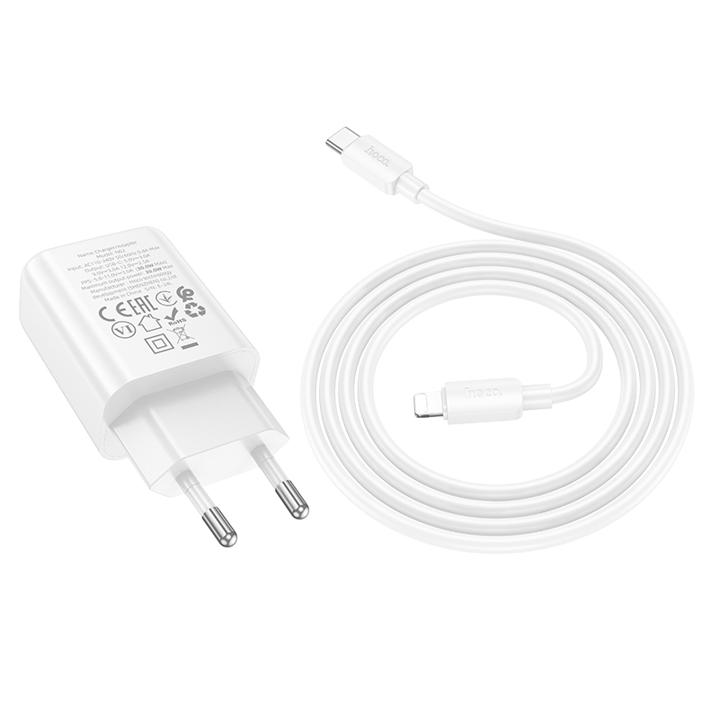 Сетевое зарядное устройство HOCO N62 Gentle 1xUSB-C с Кабелем Type-C - Lightning, 30W, белый фото