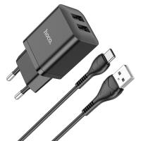 Сетевое зарядное устройство HOCO N25 Maker 2xUSB с Кабелем USB - Type-C, 2.1A, 10W, черный фото