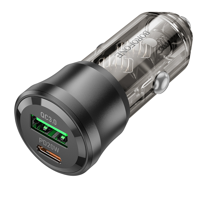 Автомобильное зарядное устройство BOROFONE BZ25 Journey, 1xUSB + 1xUSB-C, 38W, прозрачный черный фото