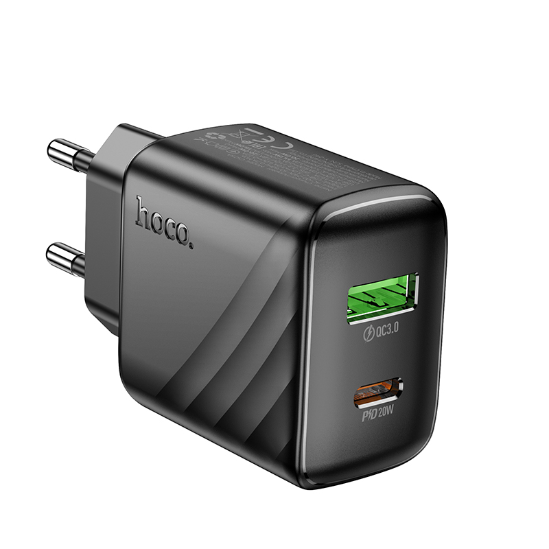 Сетевое зарядное устройство HOCO CS25A Rico 1xUSB + 1xUSB-C, 3A, 20W, черный фото