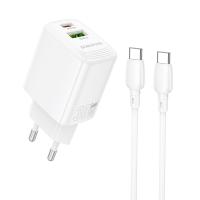 Сетевое зарядное устройство BOROFONE BN29 Fuente 1xUSB + 1xUSB-C с Кабелем Type-C - Type-C, 3A, 30W, белый фото