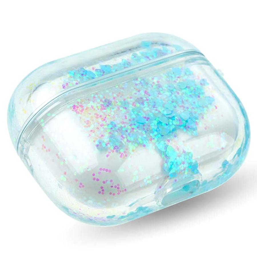 Чехол пластиковый Kingxbar со шнурком для Airpods Pro, прозрачный, голубые блестки (24) фото