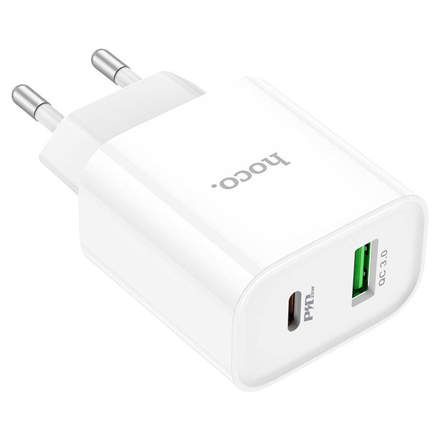 Сетевое зарядное устройство HOCO C80A Plus 1xUSB + 1xUSB-C, 3.0A, 20W, белый фото