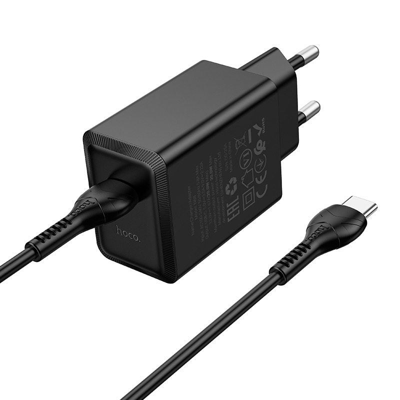 Сетевое зарядное устройство HOCO N68 Nuevo 1xUSB-C с Кабелем Type-C - Type-C, 20W, черный фото