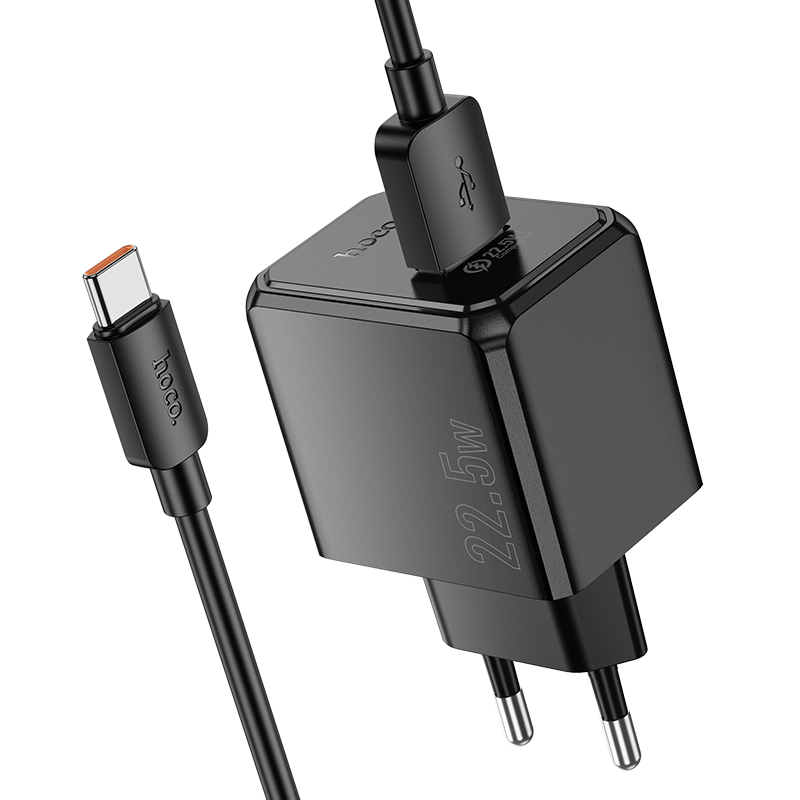 Сетевое зарядное устройство HOCO CS17A Wish 1xUSB с Кабелем USB - Type-C, 2.4A, 22.5W, черный фото