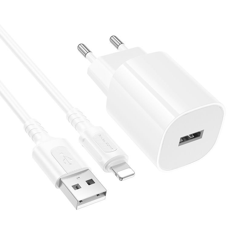 Сетевое зарядное устройство BOROFONE BA101A Pudding 1xUSB с Кабелем USB - Lightning, 2.1A, белый фото