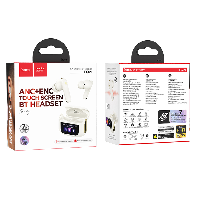 Беспроводные наушники TWS HOCO EQ21 Sandy, Bluetooth 5.4, белый фото