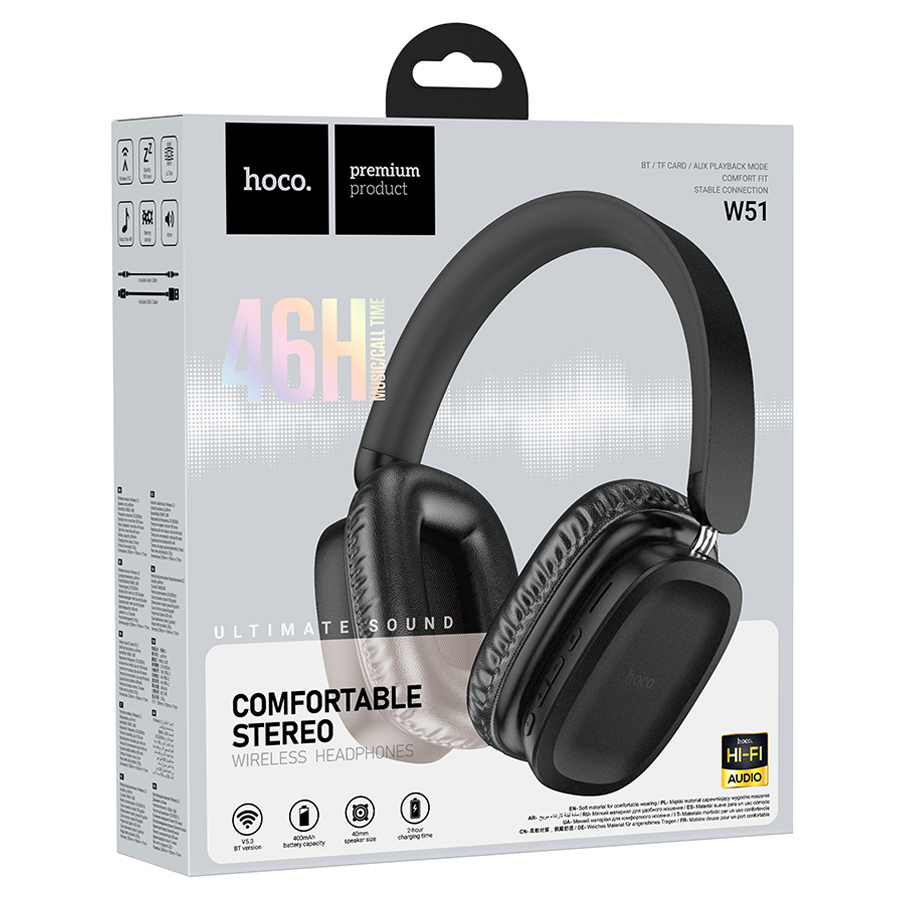 Беспроводные наушники накладные HOCO W51 Delightful, Bluetooth, черный фото