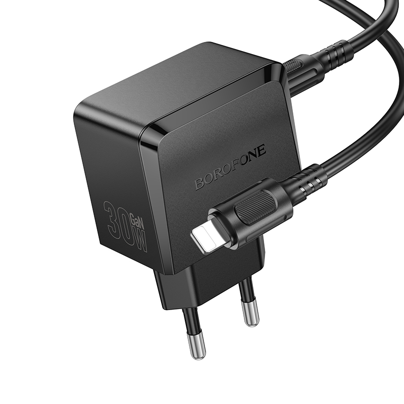Сетевое зарядное устройство BOROFONE BAS61A Smart 1xUSB + 1xUSB-C с Кабелем Type-C - Lightning, 3A, 30W, черный фото