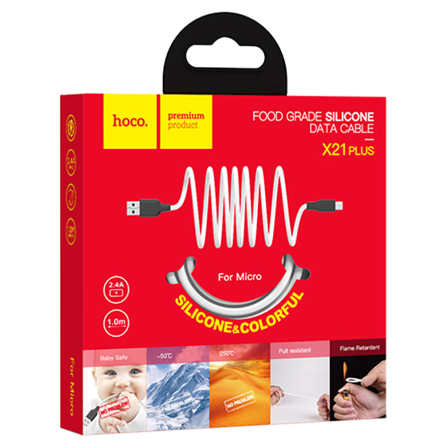 Кабель USB HOCO X21 Plus Silicone USB - MicroUSB, 2.4А, 1 м, белый+черный фото