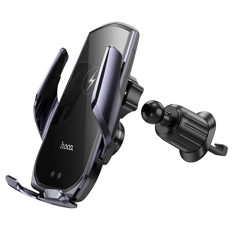 Автомобильный держатель HOCO CA202 Plus Enlightener, зажимной с беспроводной зарядкой, 15W, на воздуховод, черный фото