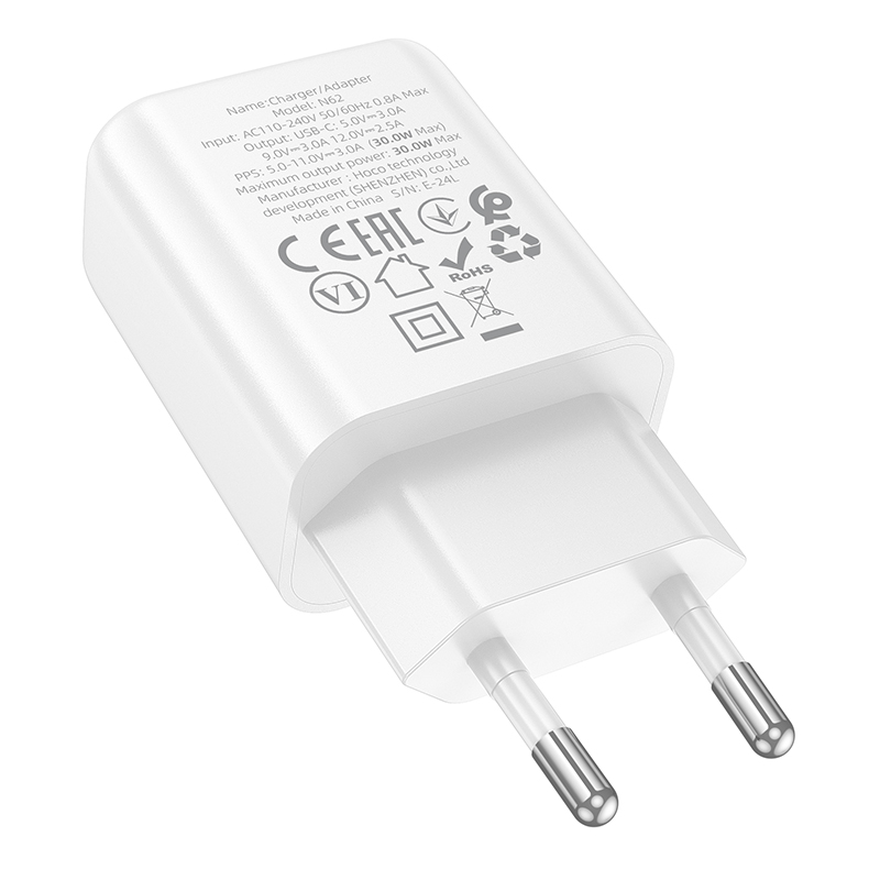 Сетевое зарядное устройство HOCO N62 Gentle 1xUSB-C, 30W, белый фото