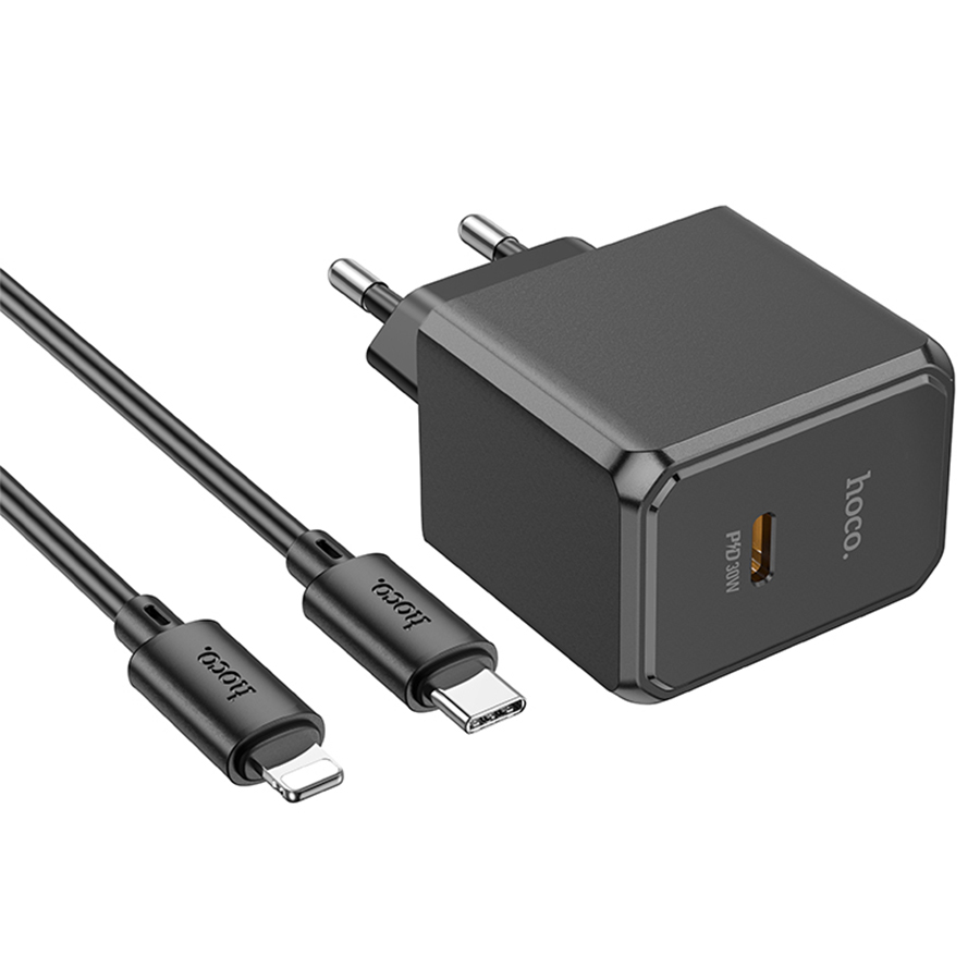 Сетевое зарядное устройство HOCO CS15A Ocean 1xUSB-C с Кабелем Type-C - Lightning, 30W, черный фото