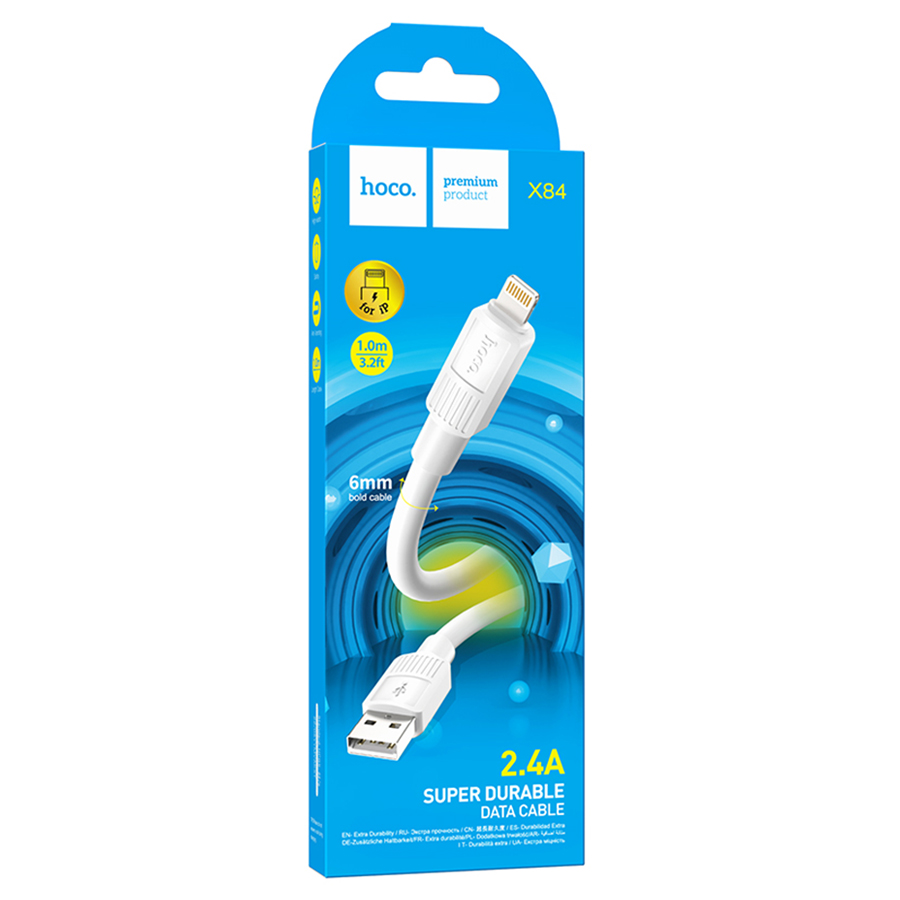 Кабель USB HOCO X84 Solid USB - Lightning, 2.4А, 1 м, белый фото