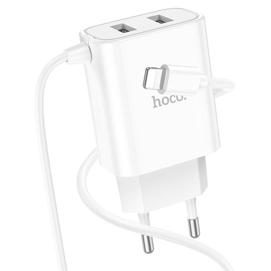 Сетевое зарядное устройство HOCO C103A Courser 2xUSB с Кабелем Lightning, 2.1A, 10.5W, белый фото
