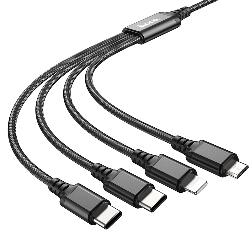 Кабель USB HOCO X76 4 в 1 USB - 2xType-C + MicroUSB + Lightning, 2А, 1 м, черный фото