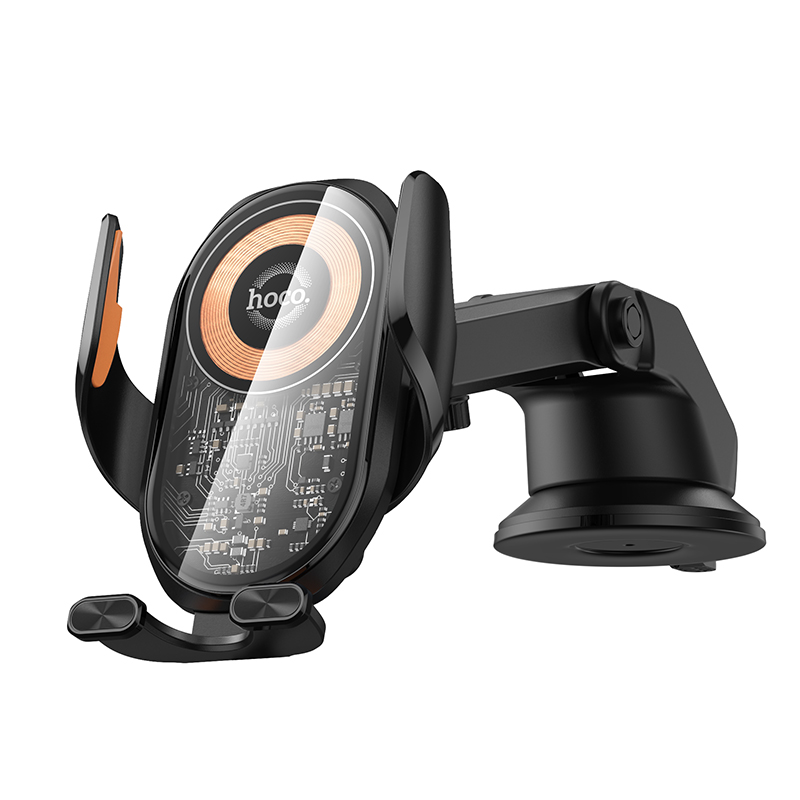 Автомобильный держатель HOCO HW34 Blue, зажимной с беспроводной зарядкой, 15W, на приборную панель, черный фото