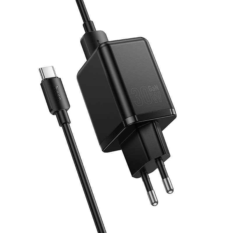 Сетевое зарядное устройство HOCO C157A Smart 1xUSB + 1xUSB-C с Кабелем USB - Type-C, 3A, 30W, черный фото