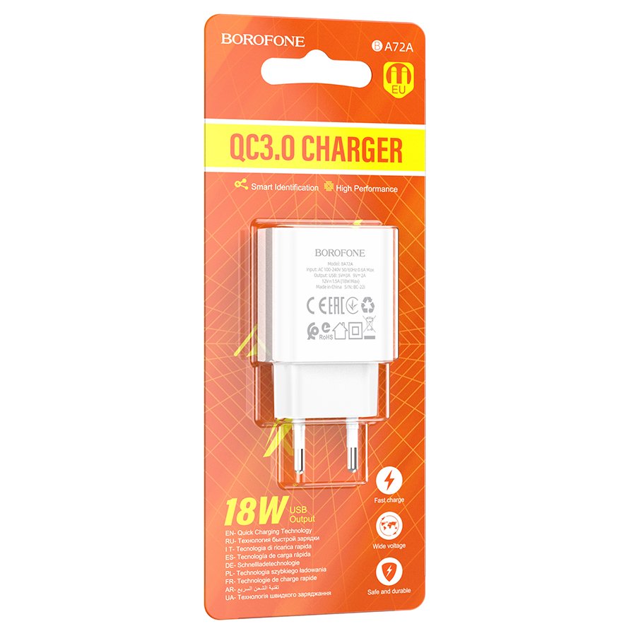 Сетевое зарядное устройство BOROFONE BA72A Spring 1xUSB, 18W, белый фото
