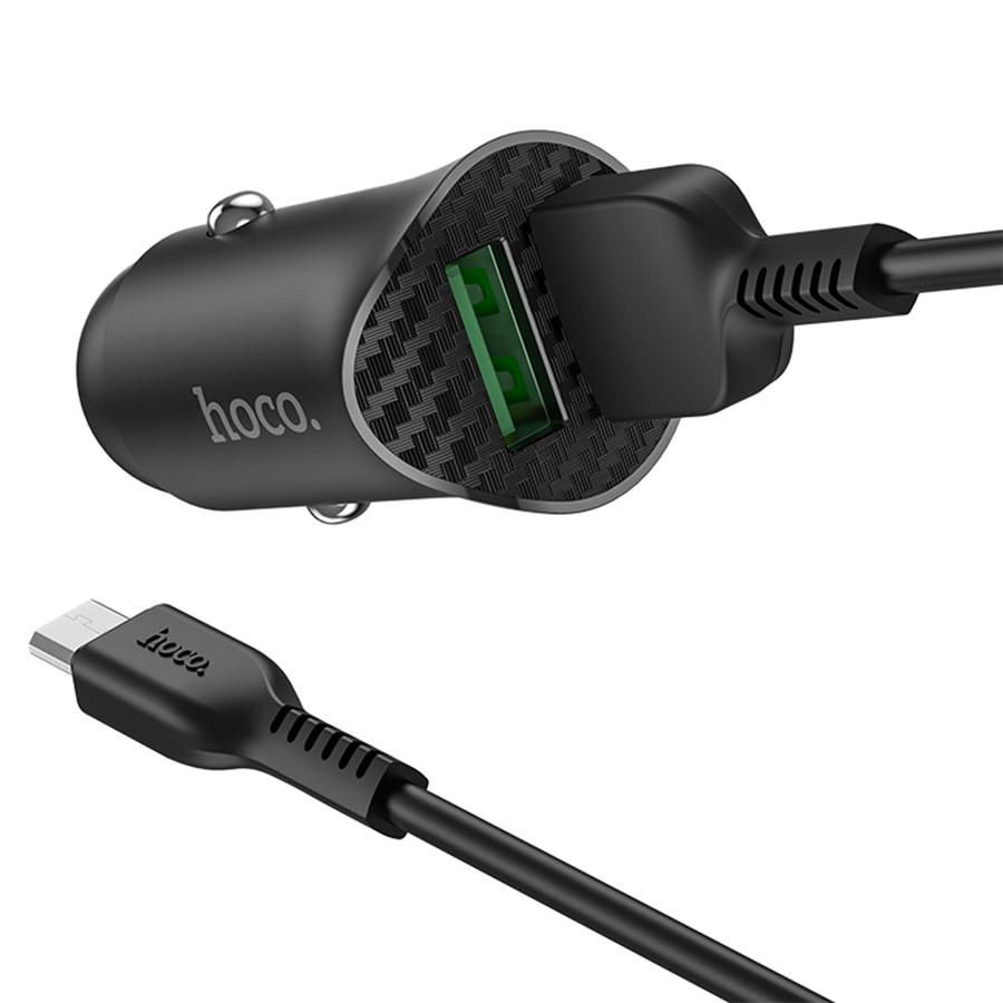 Автомобильное зарядное устройство HOCO Z39 Farsighted, 2xUSB с Кабелем USB - Micro, 18W, черный фото