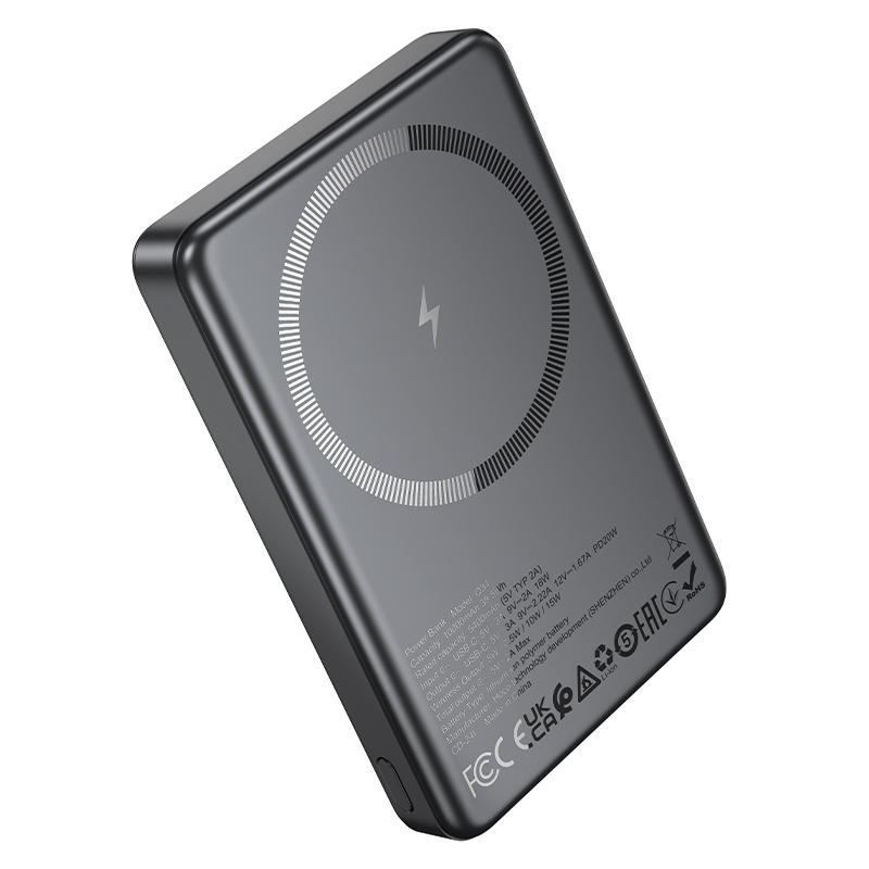 Портативный аккумулятор HOCO Q34 Clever, с беспроводной зарядкой, 20W, 10000 мА⋅ч, серый металлик фото