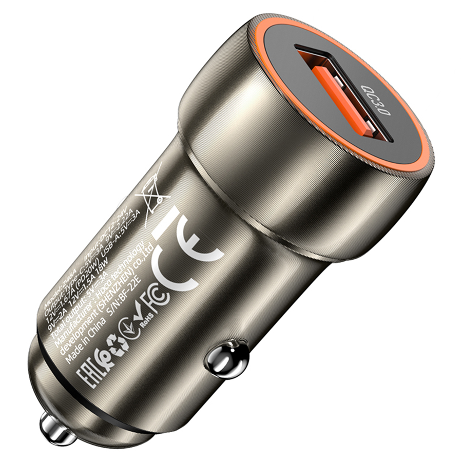 Автомобильное зарядное устройство HOCO Z46 Blue shield, 1xUSB, 18W, серый металлик фото