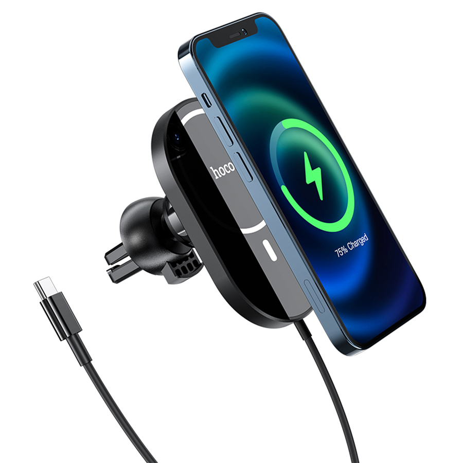 Автомобильный держатель HOCO CA90 Powerful magnetic, магнитный с беспроводной зарядкой, 15W, на воздуховод, черный фото