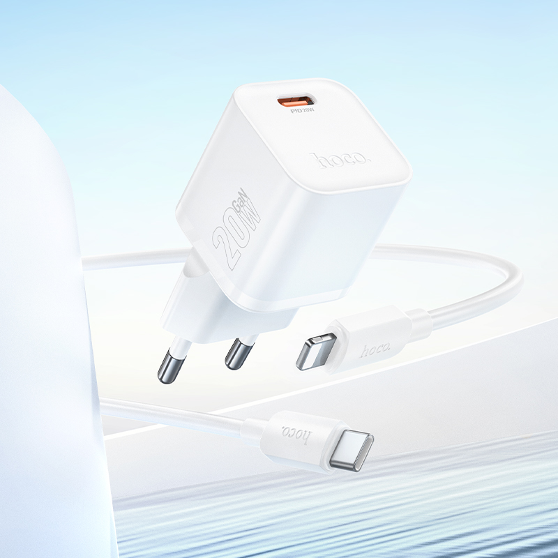 Сетевое зарядное устройство HOCO N64 Ingenious 1xUSB-C с Кабелем Type-C - Lightning, 20W, белый фото