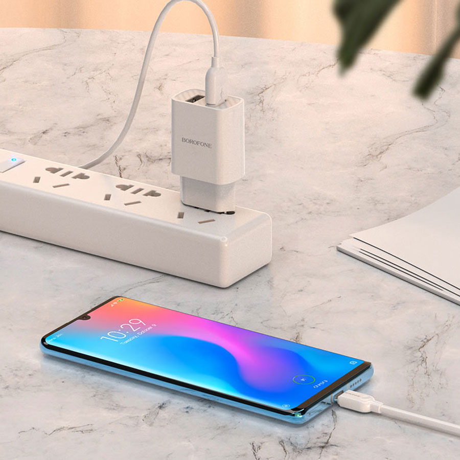 Сетевое зарядное устройство BOROFONE BA53A Powerway 2xUSB с Кабелем USB - Type-C, 2.1A, белый фото