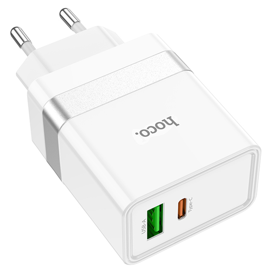 Сетевое зарядное устройство HOCO N21 Topspeed 1xUSB + 1xUSB-C, 3A, 30W, белый фото
