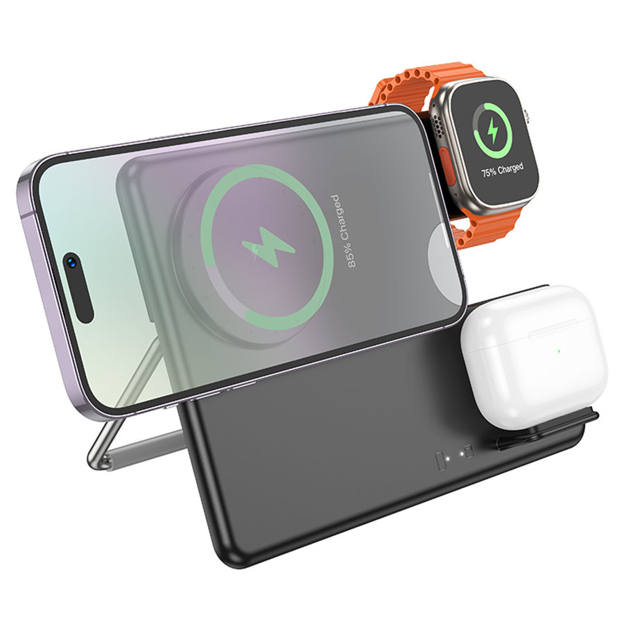 Настольная зарядная станция HOCO CQ1 Geek folding 3-in-1 для iPhone+Airpods+Apple Watch, 3A, 15W, черный фото