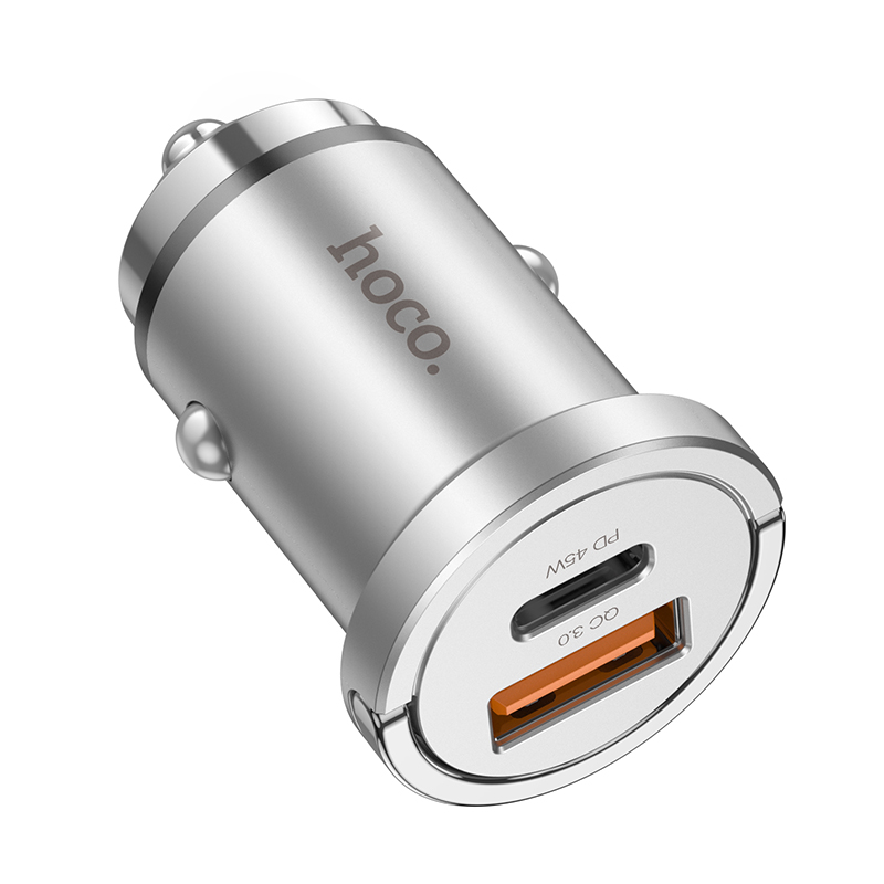 Автомобильное зарядное устройство HOCO NZ10 Handy, 1xUSB + 1xUSB-C, 4A, 45W, серебристый фото
