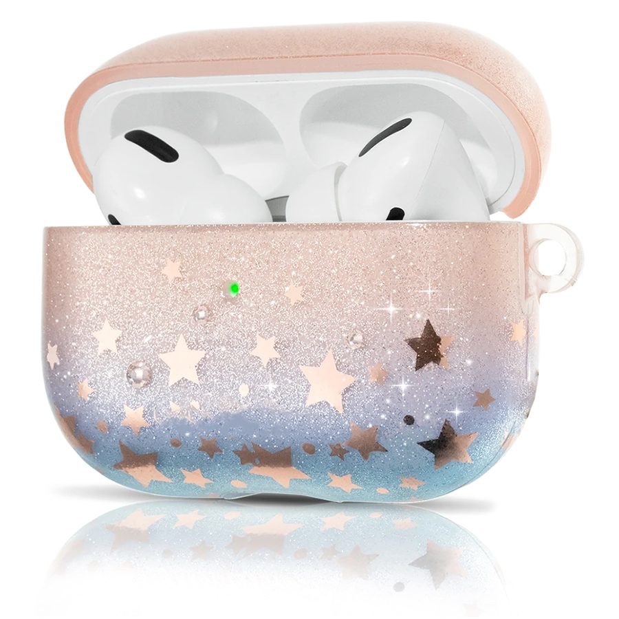 Чехол силиконовый Kingxbar Swarovski для Airpods Pro, розовые блестки, звезды (29) фото