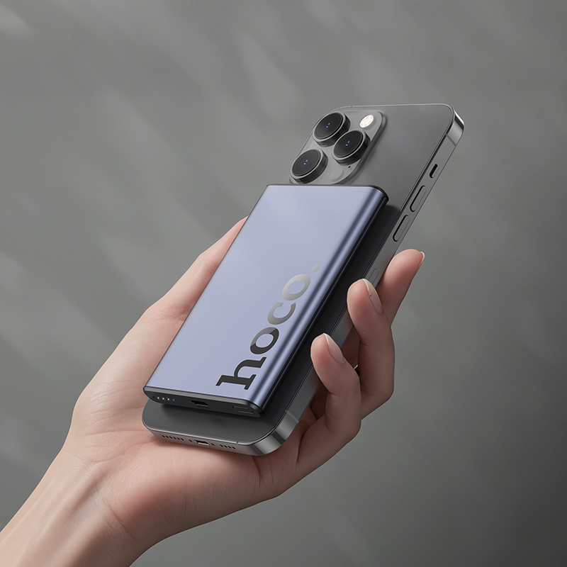 Портативный аккумулятор HOCO Q32 Bird, с беспроводной зарядкой, 20W, 5000 мА⋅ч, серый металлик фото