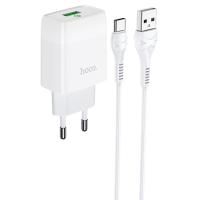 Сетевое зарядное устройство HOCO C72Q Glorious 1xUSB с Кабелем USB - Type-C, 3.0A, 18W, белый фото