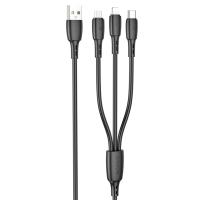 Кабель USB BOROFONE BX71 3 в 1 USB - Type-C + Lightning + MicroUSB, 2А, 1 м, черный фото