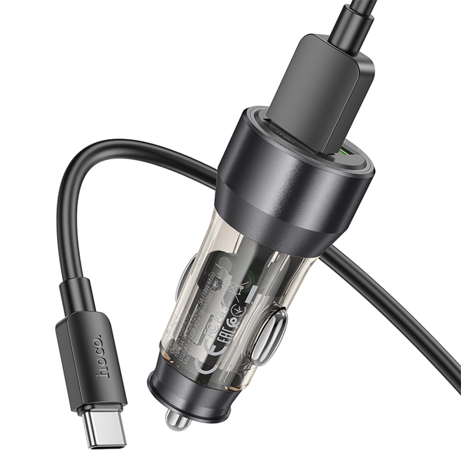 Автомобильное зарядное устройство HOCO NZ12 Prosperity, 2xUSB с Кабелем USB - Type-C, 36W, черный фото