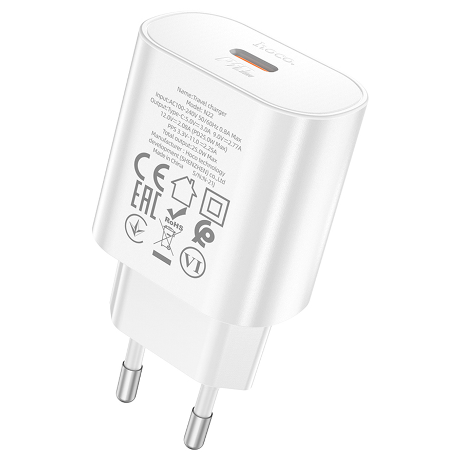 Сетевое зарядное устройство HOCO N22 Jetta 1xUSB-C, 25W, белый фото