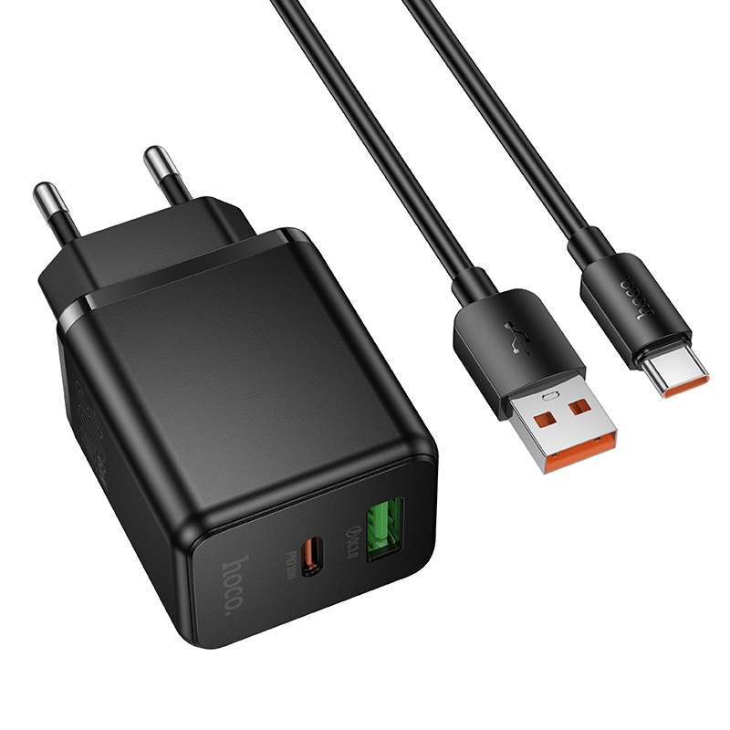 Сетевое зарядное устройство HOCO C157A Smart 1xUSB + 1xUSB-C с Кабелем USB - Type-C, 3A, 30W, черный фото