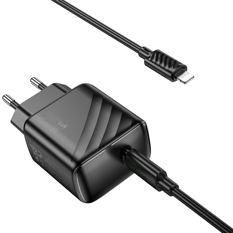 Сетевое зарядное устройство HOCO CS24A Puerto 1xUSB-C с Кабелем Type-C - Lightning, 25W, черный фото