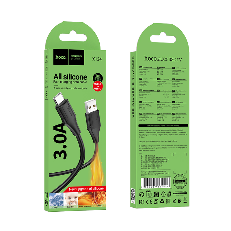 Кабель USB HOCO X124 Bien USB - Type-C, 3A, 1 м, черный фото