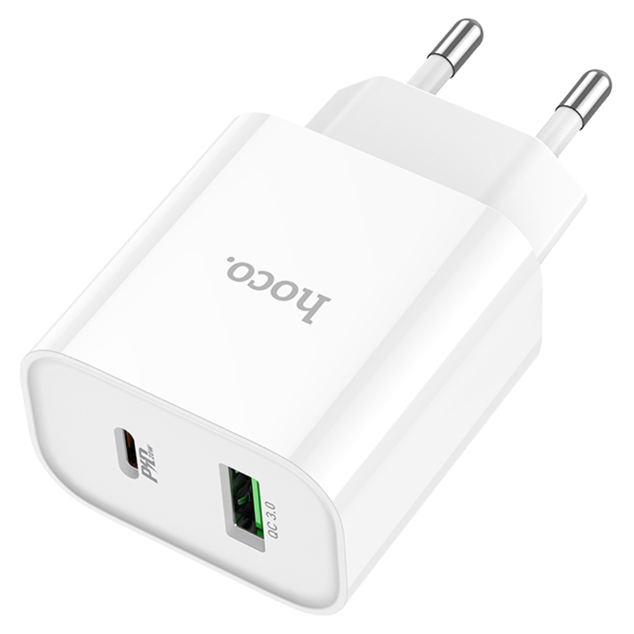 Сетевое зарядное устройство HOCO C80A Plus 1xUSB + 1xUSB-C, 3.0A, 20W, белый фото