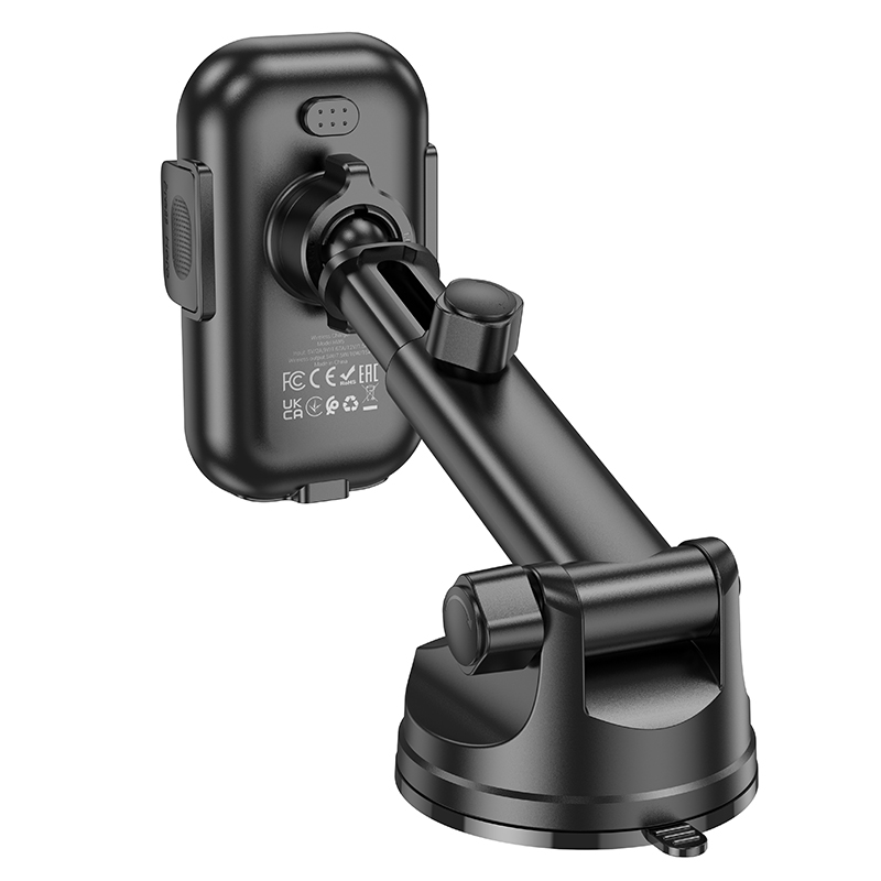 Автомобильный держатель HOCO HW5 Journey, зажимной с беспроводной зарядкой, 15W, на приборную панель, черный фото