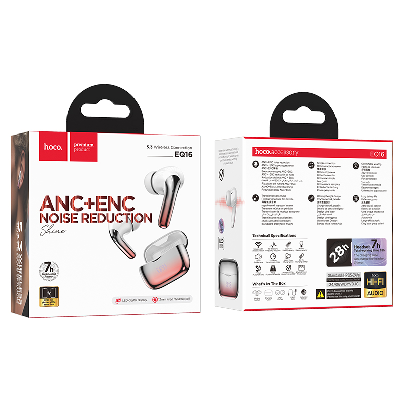Беспроводные наушники TWS HOCO EQ16 Shine, Bluetooth 5.3, красный фото