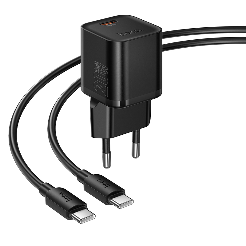 Сетевое зарядное устройство HOCO N64 Ingenious 1xUSB-C с Кабелем Type-C - Type-C, 20W, черный фото