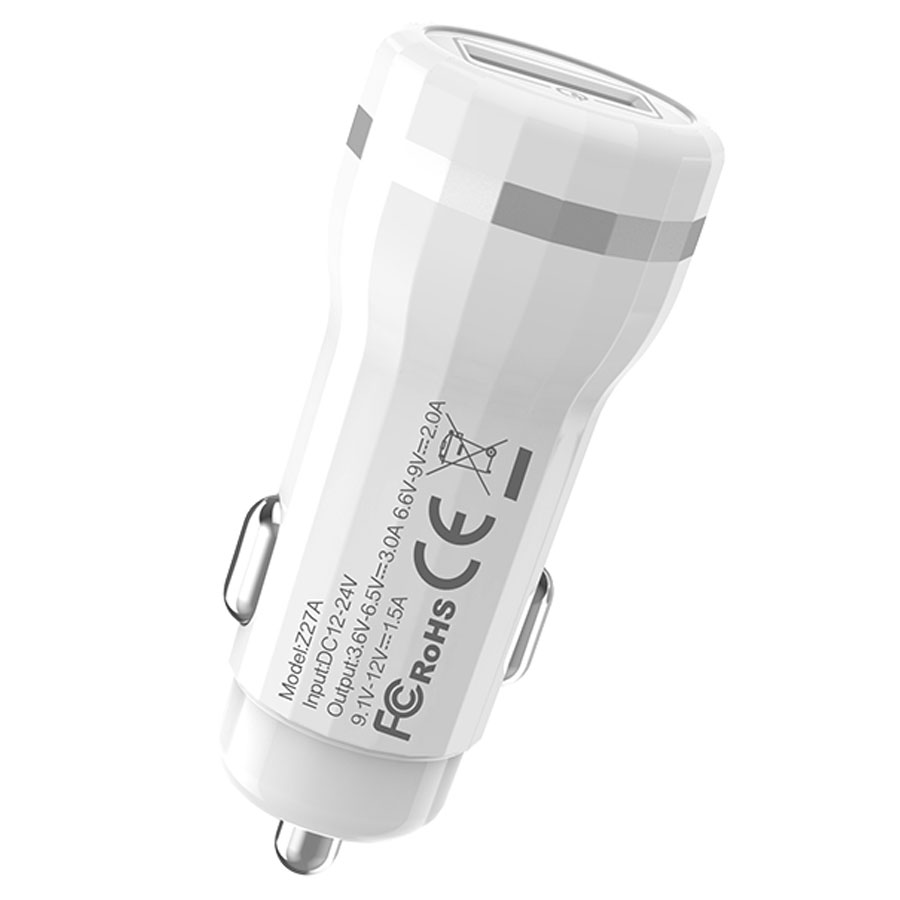 Автомобильное зарядное устройство HOCO Z27A Staunch, 1xUSB, 1.5-3.0A, 18W, белый фото